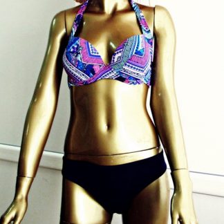 Costum de baie p/u dame cu ornament albastru-roz 38-46