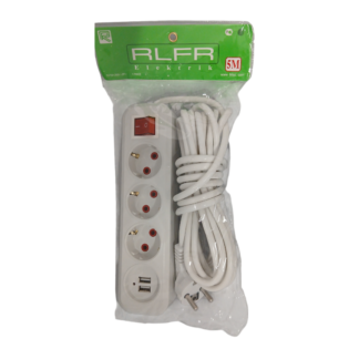 Удлинитель RLFR 5м 3 гнезда и USB, с заземл. и выкл.