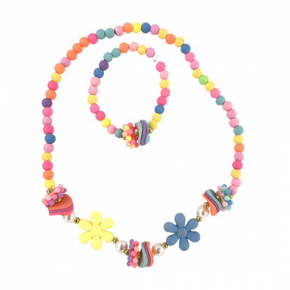 Бусы и браслет детские, матовые цветы и изогнутые пластины 18см 1 Бусы и браслет детские, матовые цветы и изогнутые пластины 18см 1