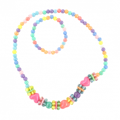 Бусы и браслет детские перламутровые, сердечки и цветочки 18см 1 Бусы и браслет детские перламутровые, сердечки и цветочки 18см 1