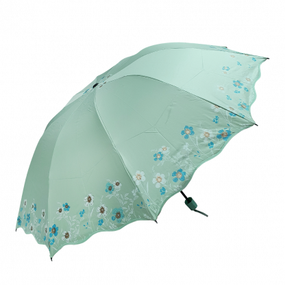 Зонт женский складной, однотонный, с цветами по краю 1