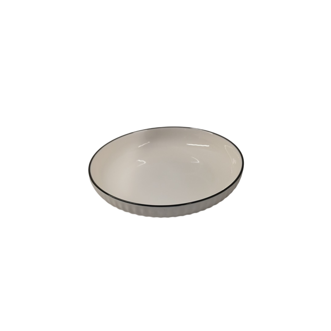 Farfurie de ceramica adinca o culoare cu marg. neagra marg.ovala D18*3cm 1 Farfurie de ceramica adinca o culoare cu marg. neagra marg.ovala D18*3cm 1