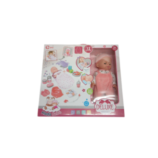 Papusa pups cu sac de dormit si accesorii 38*35cm Delux