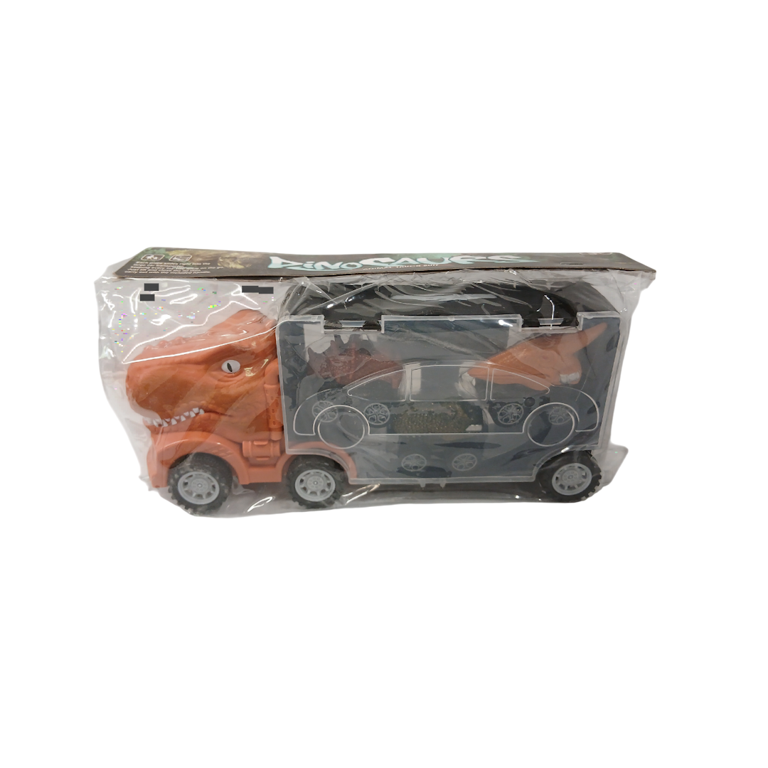 Грузовик пластиковый динозавр, прозрачный прицеп с 3 мини машинками 1 Грузовик пластиковый динозавр, прозрачный прицеп с 3 мини машинками 1