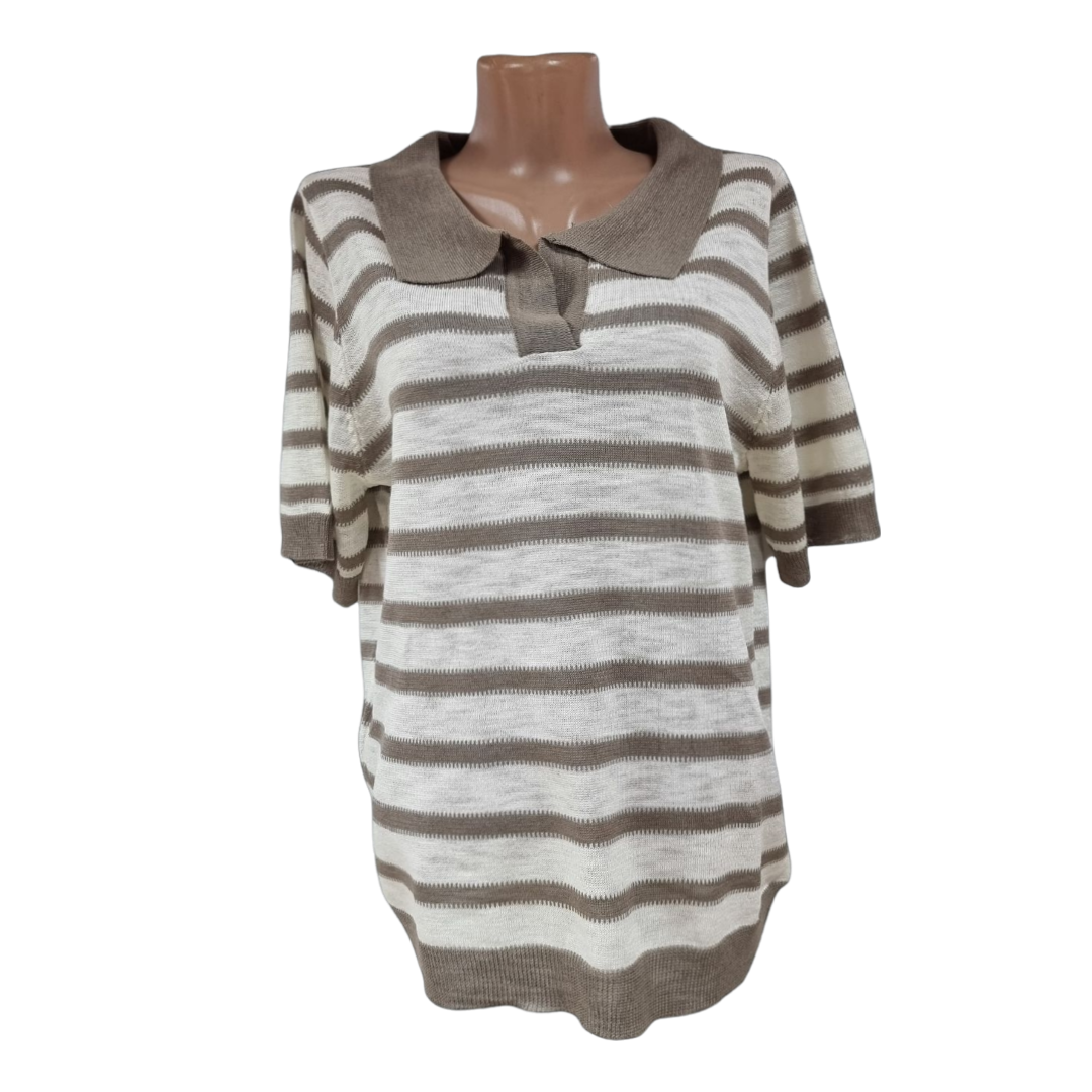 Блузка вязанная короткий рукав ,воротник, полосы, два цвета 1 Блузка вязанная короткий рукав ,воротник, полосы, два цвета 1