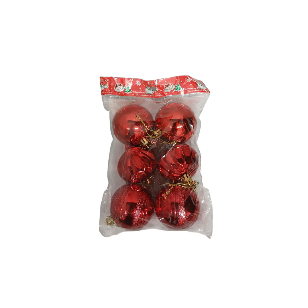 Globuri p/u brad D6cm 6buc 3 feluri o culoare, neteda/desen/dungi rosii 1 Globuri p/u brad D6cm 6buc 3 feluri o culoare, neteda/desen/dungi rosii 1