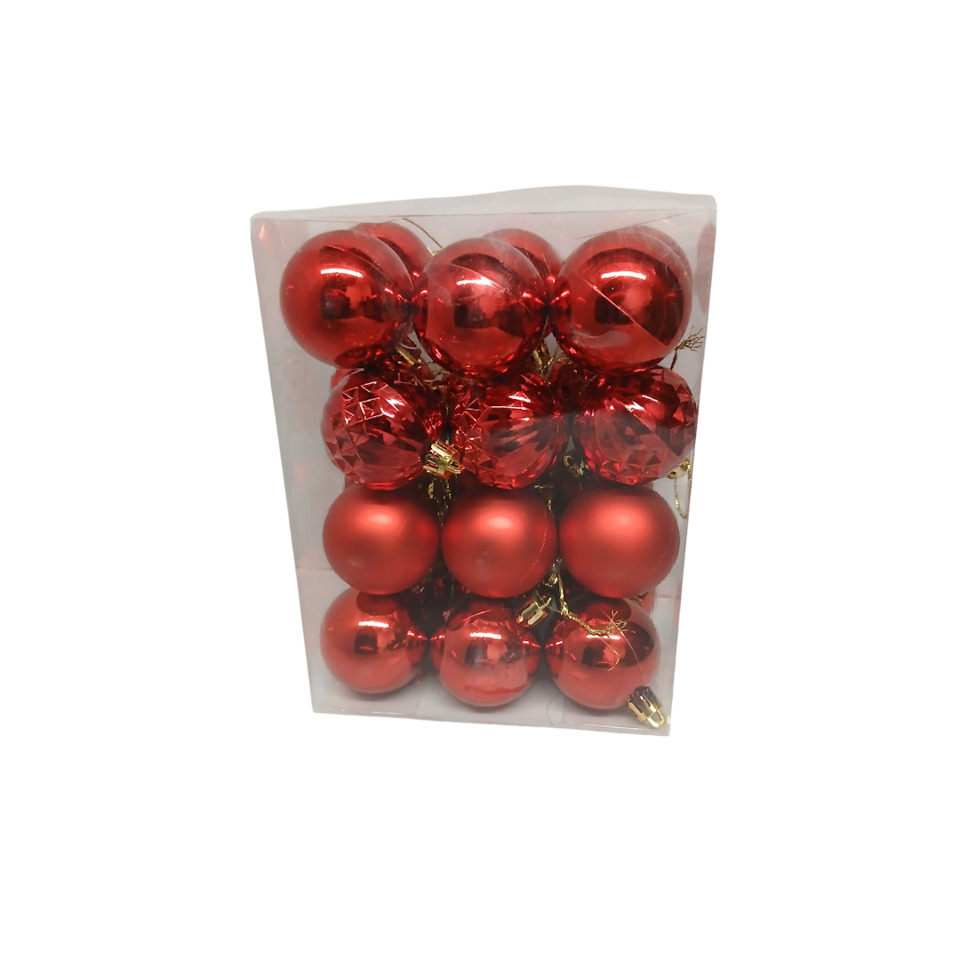 Globuri p/u brad D5cm 24buc 3 feluri mat/lucioase/taiate rosii 1 Globuri p/u brad D5cm 24buc 3 feluri mat/lucioase/taiate rosii 1