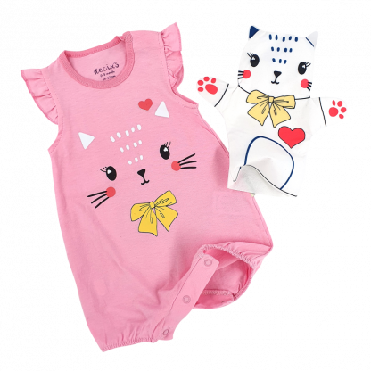 Комбинезон для новорожденных 3-6-9мес. короткий рукав, кошка, с перчаткой игрушкой 212173 1