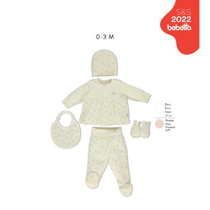 Комплект для новорождённого дев.0-3мес. ползунки, кофточка, шапка, слюнявчик, рукавички Z749 1