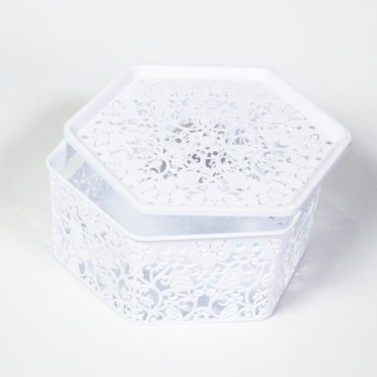 Корзина пластиковая, шестиугольная с крышкой, бабочки 23*10см - Сleber