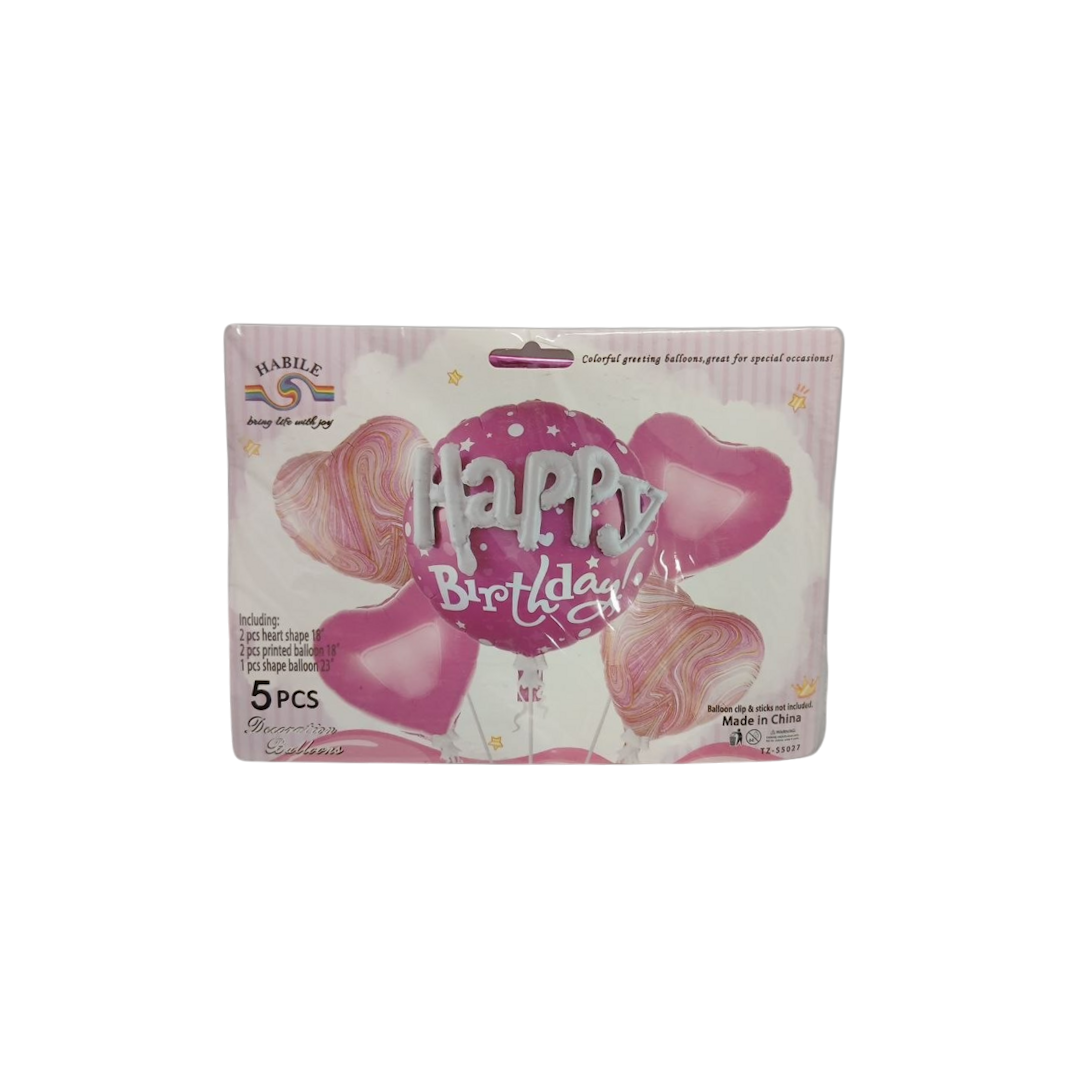 Шарики 5шт для девочек алюминиевая пленка Happy Birthday - Сleber