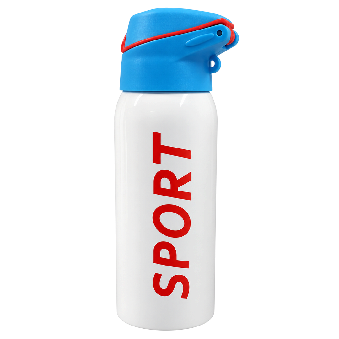 Termos din metal 350ml capac color cu pai, Sport