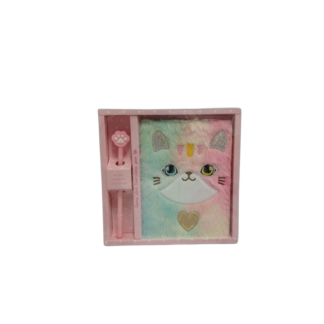 Carnet 18*13cm pufos,in cutie o culoare pisica cu pix