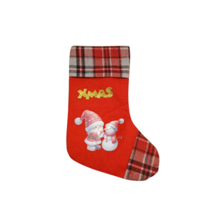 Сапог новогодний из мешковины рисунок, край/носок клетка XMAS 37см