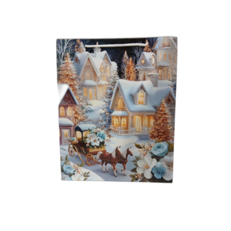 Sacosa p/u cadou hirtie lucioasa de anul nou, peisaje 32*26*9cm
