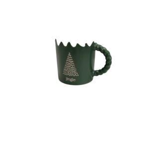 Cana de ceramica, colorata, marginea inzapezita, miner invirtit, desene 8*9cm