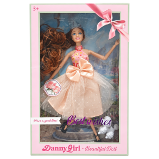 Papusa in rochie cu bant si ciine 30cm Danny girl